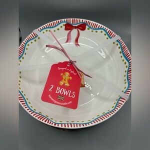 Harvest Green Studio GINGERBREAD HOUSE AND BOW Pasta Bowl Set Christmas NEW